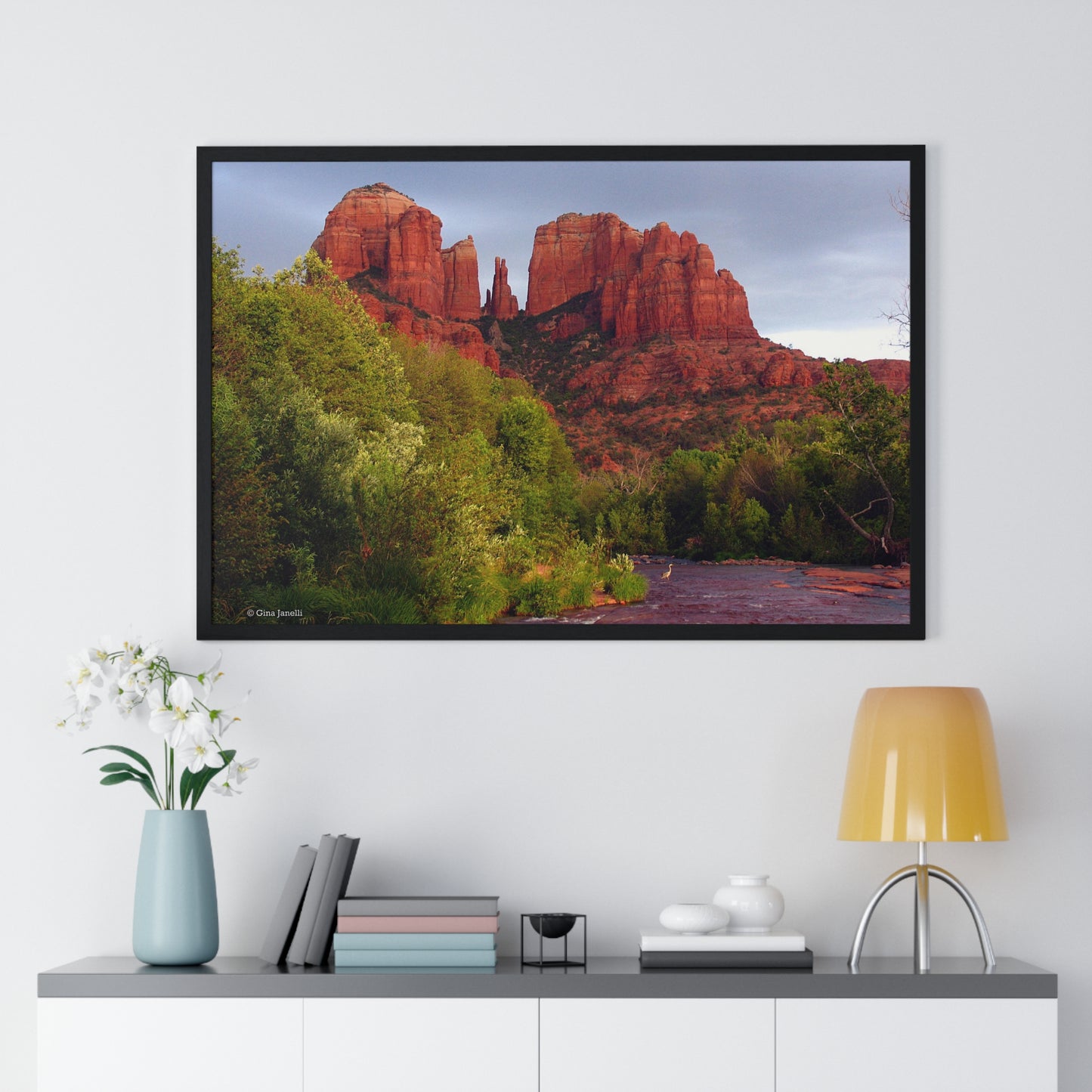 Cathedral Rock & Great Blue Heron, Sedona Az.                            Premium Framed Horizontal Poster