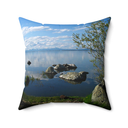 Klamath Lake & Crater Lake Rim,  Klamath Falls Or.   Spun Polyester Square Pillow