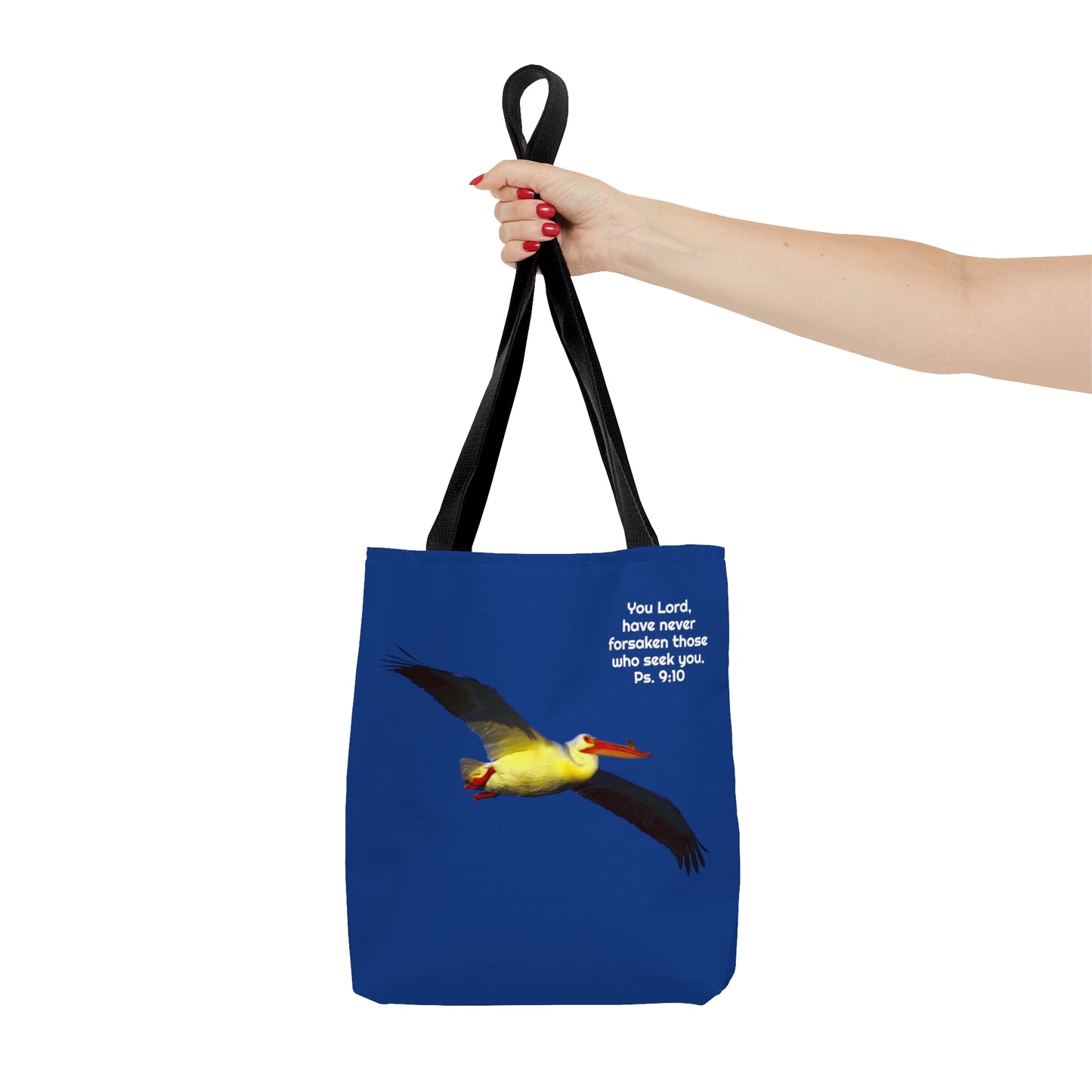 Ps. 9:10 with soaring Pelican       AOP Tote Bag