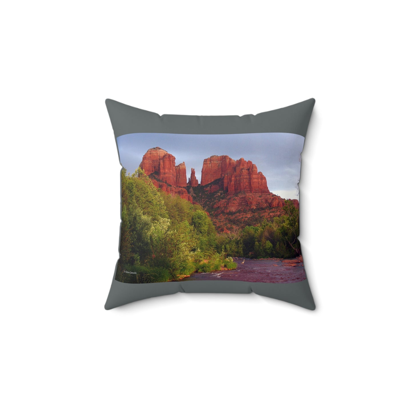 Cathedral Rock & Great Blue Heron, Sedona Az.         Spun Polyester Square Pillow