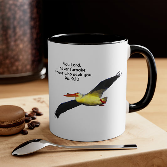 Ps. 9:10 with soaring Pelican    Accent Coffee Mug, 11oz