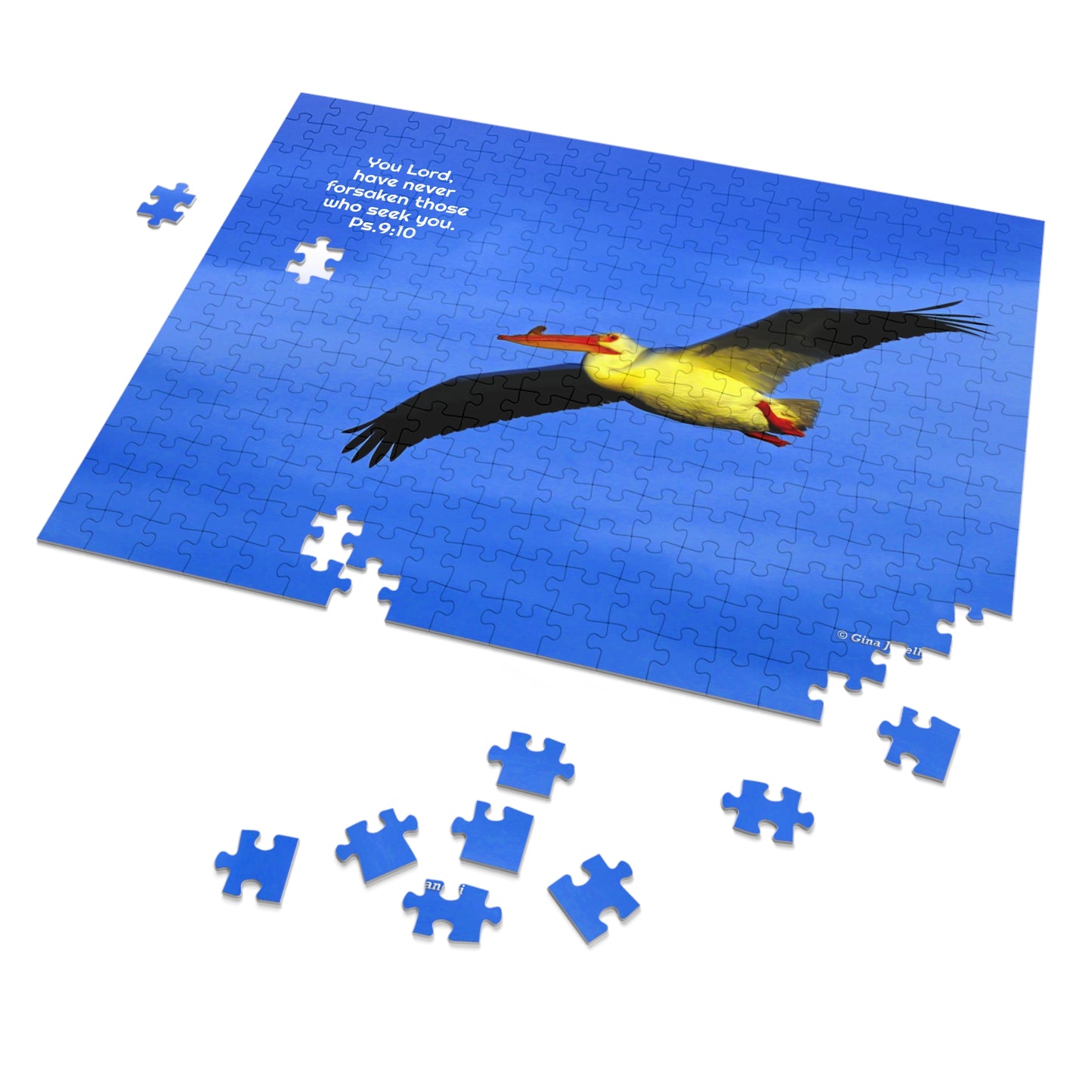 Ps. 9:10 with soaring Pelican  Jigsaw Puzzle ( 110, 252, 500, Piece)