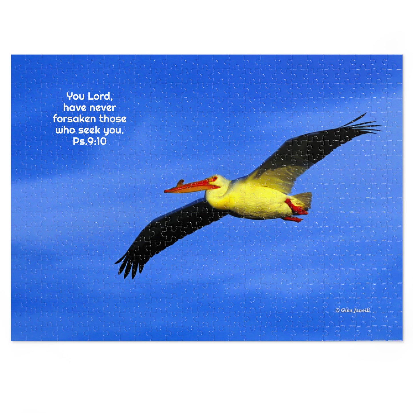 Ps. 9:10 with soaring Pelican  Jigsaw Puzzle ( 110, 252, 500, Piece)