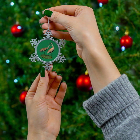 Sandhill Crane Pair Pewter Snowflake Ornament