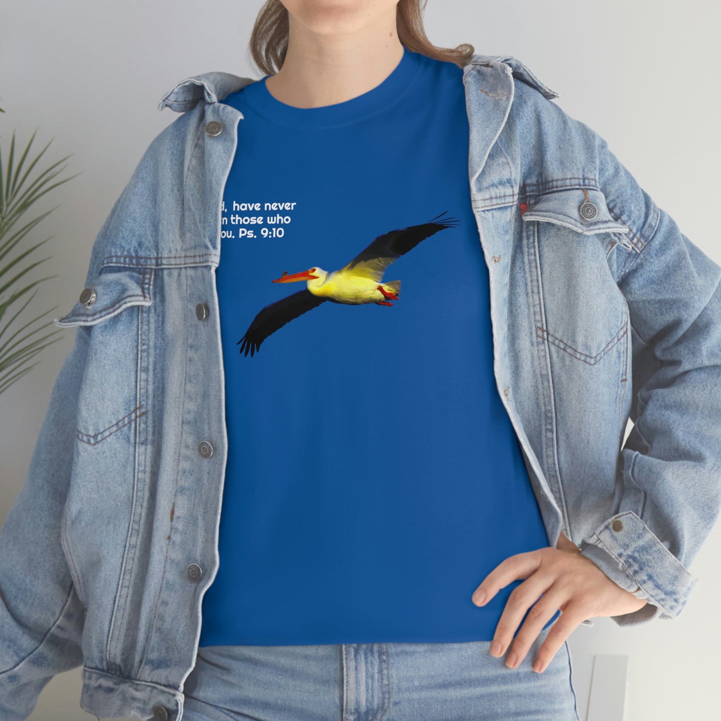 Ps. 9:10 with soaring Pelican                Unisex Heavy Cotton Tee