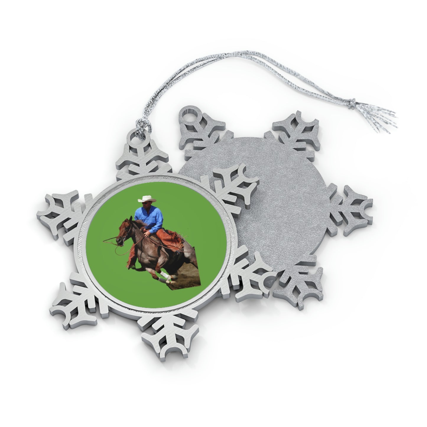 Cutting Horse Team. Quarter Horse   Pewter Snowflake Ornament