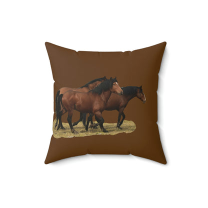 The Wild Bunch. Young Stallion and Mares.   Spun Polyester Square Pillow