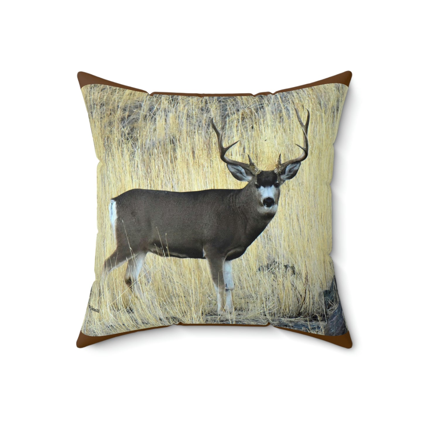 Standing Mule Deer Buck  Spun Polyester Square Pillow