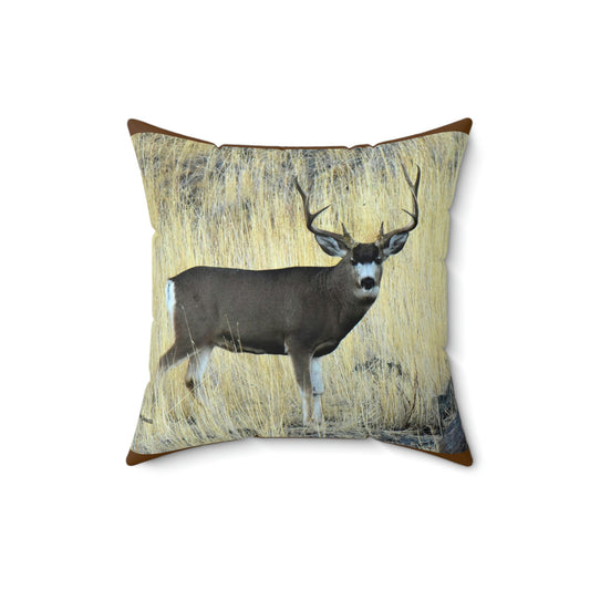 Standing Mule Deer Buck  Spun Polyester Square Pillow