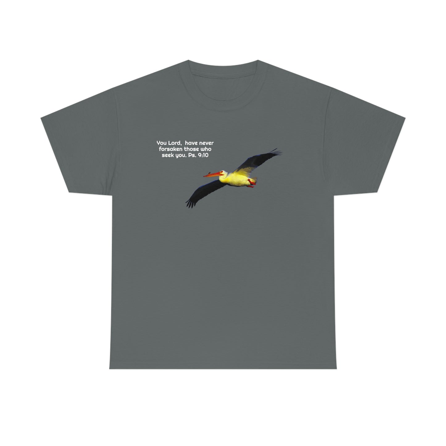 Ps. 9:10 with soaring Pelican                Unisex Heavy Cotton Tee