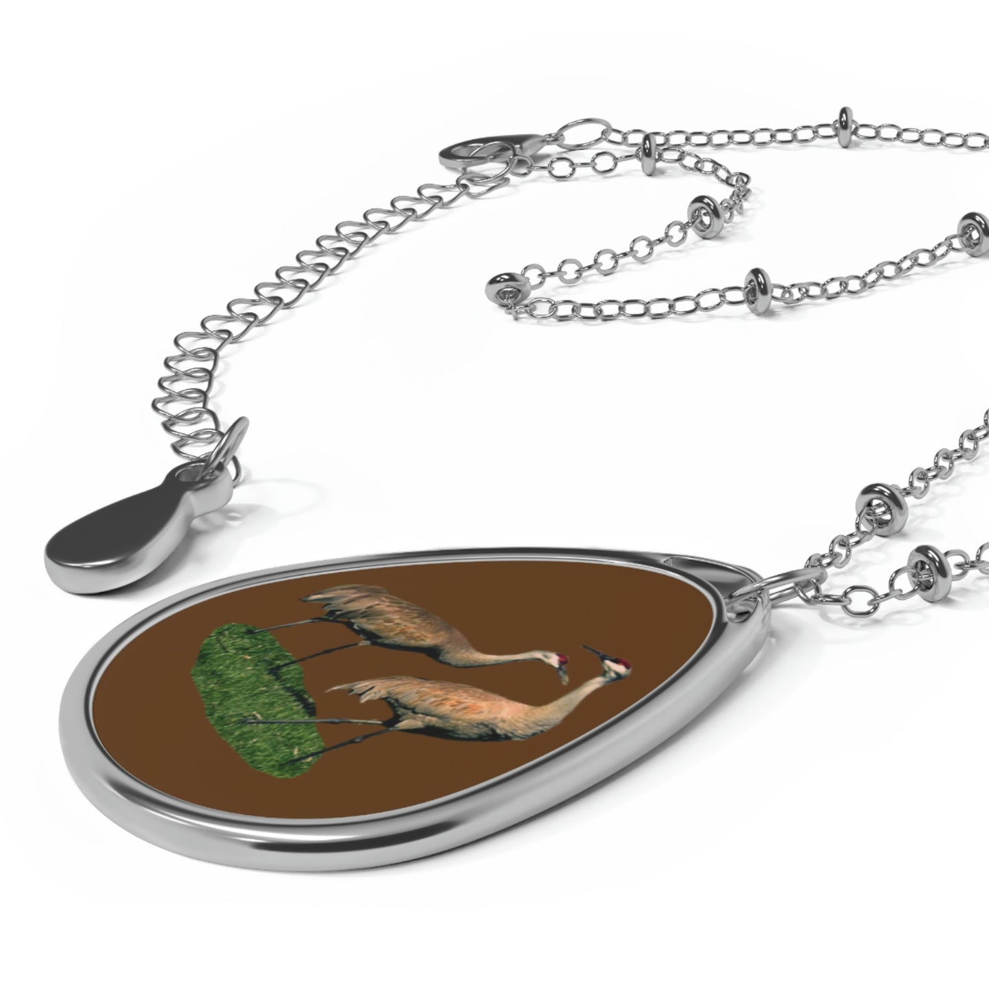 Sandhill Crane Pair Oval Necklace
