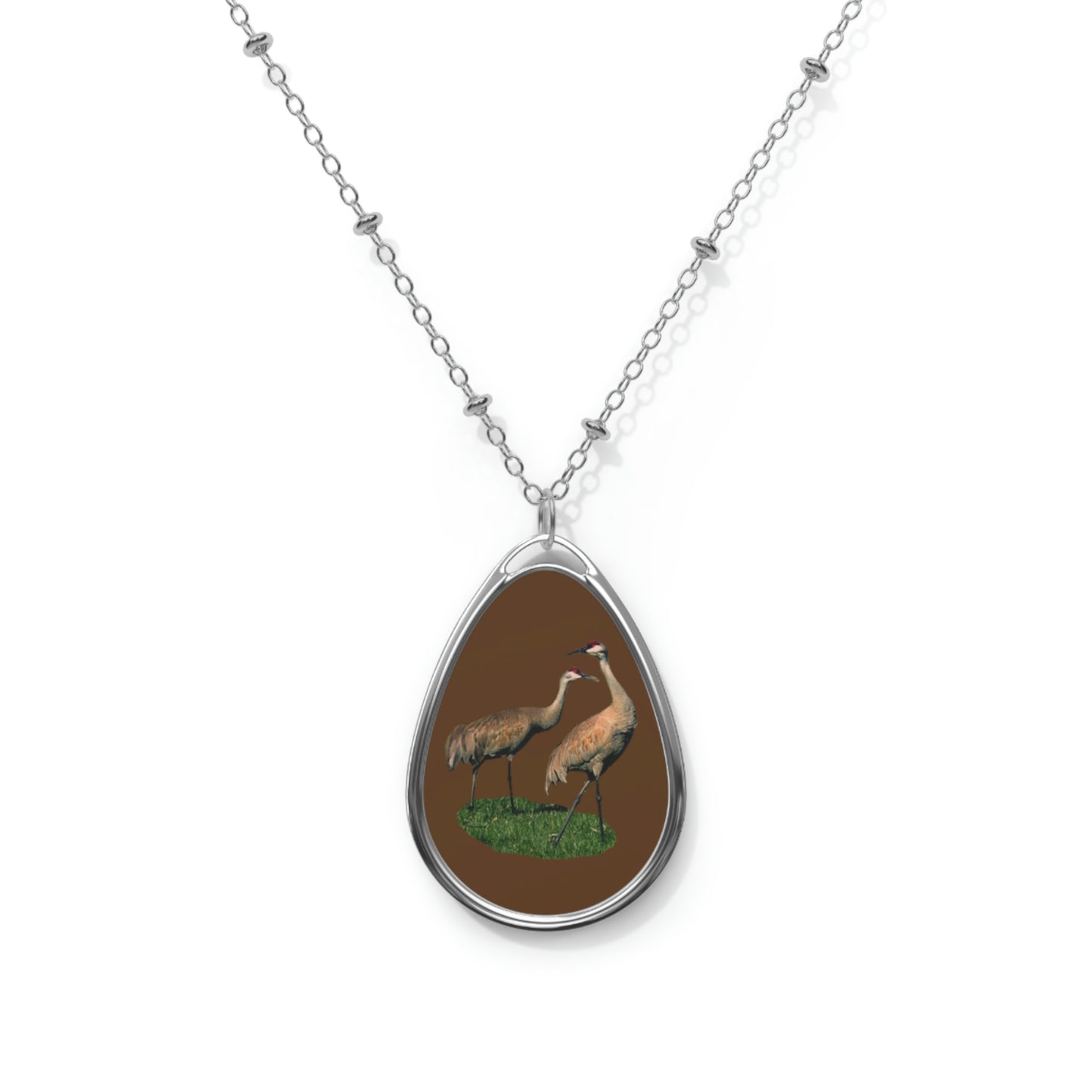 Sandhill Crane Pair Oval Necklace