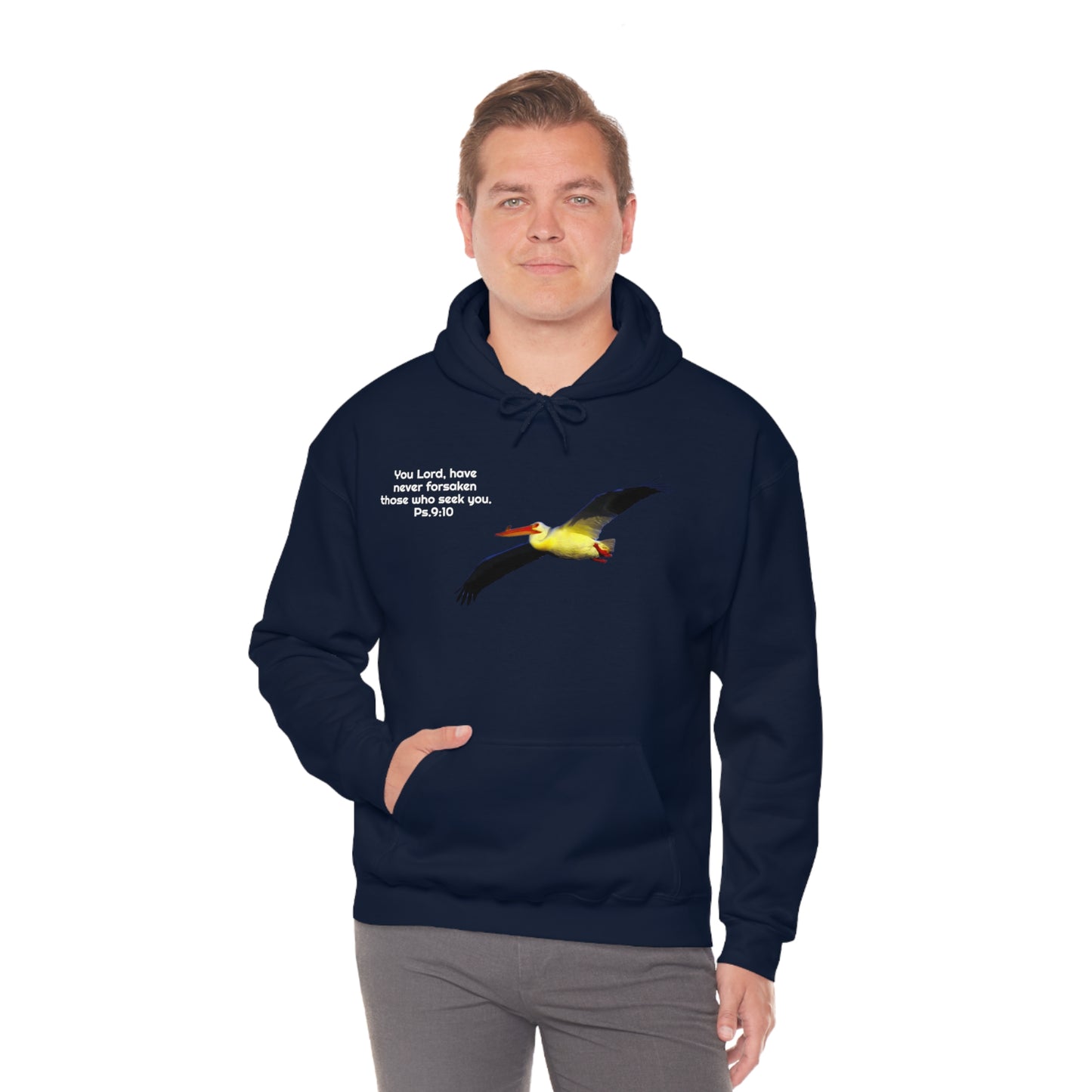 Ps. 9:10 with soaring Pelican                                 Unisex Heavy Blend™ Hooded Sweatshirt