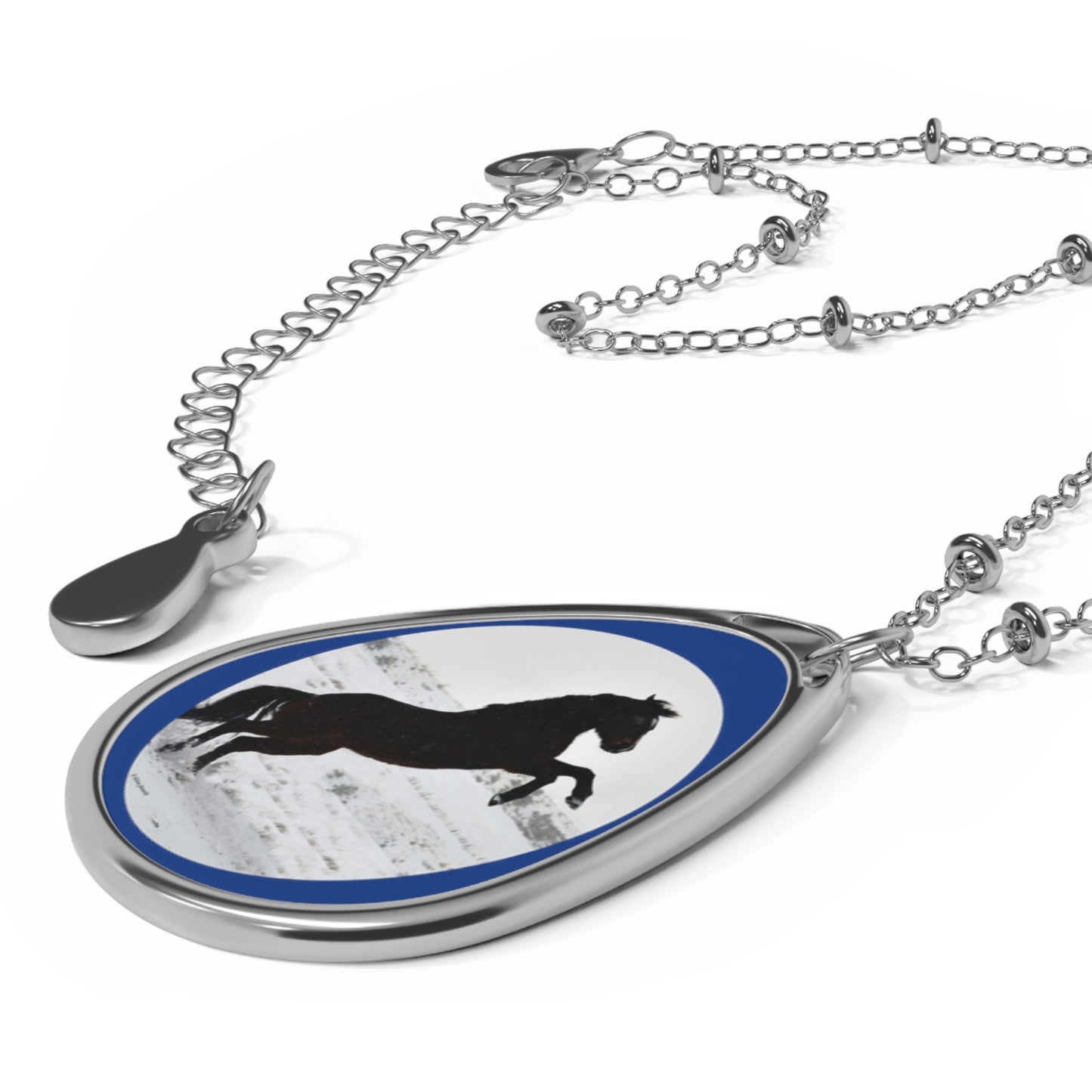 Snow storm - Quarter Horse    Oval Necklace