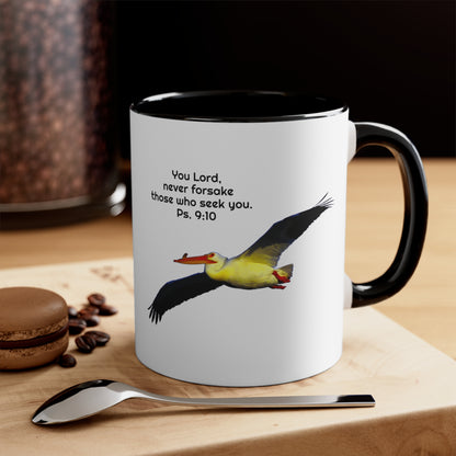 Ps. 9:10 with soaring Pelican    Accent Coffee Mug, 11oz