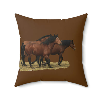 The Wild Bunch. Young Stallion and Mares.   Spun Polyester Square Pillow