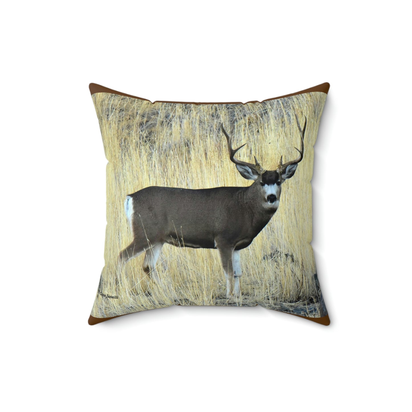 Standing Mule Deer Buck  Spun Polyester Square Pillow