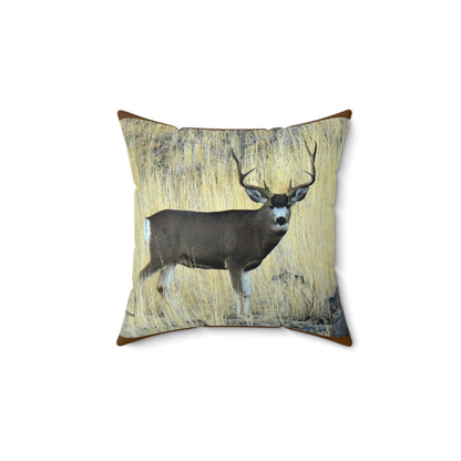 Standing Mule Deer Buck  Spun Polyester Square Pillow