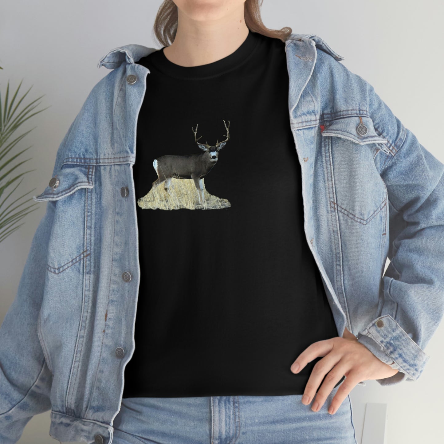 Standing Mule Deer Buck Unisex Heavy Cotton Tee