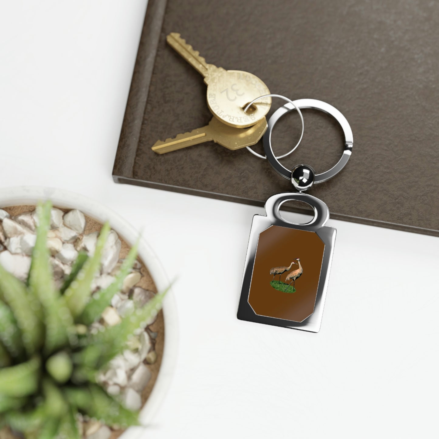 Sandhill Crane Pair Rectangle Photo Keyring