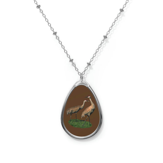 Sandhill Crane Pair   Oval Necklace